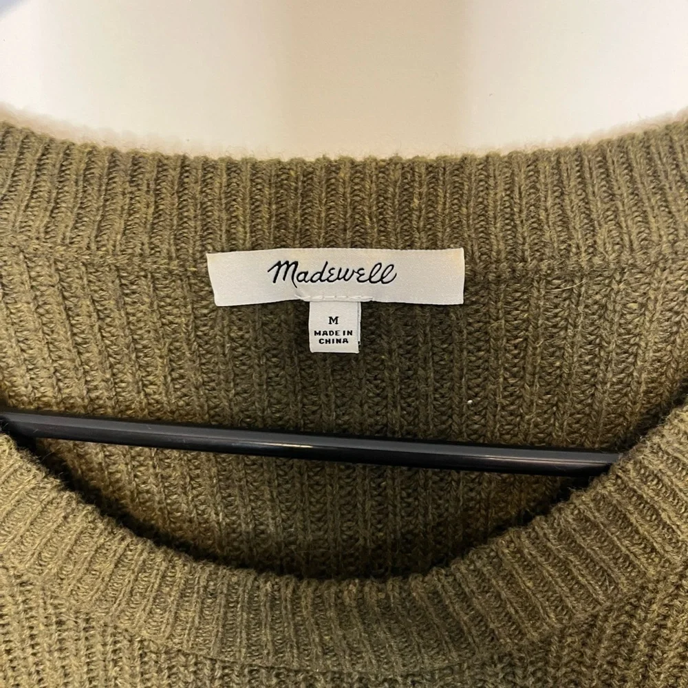 Madewell Thompson Pocket Pullover Sweater Dark Olive Green Oversized Ribbed M